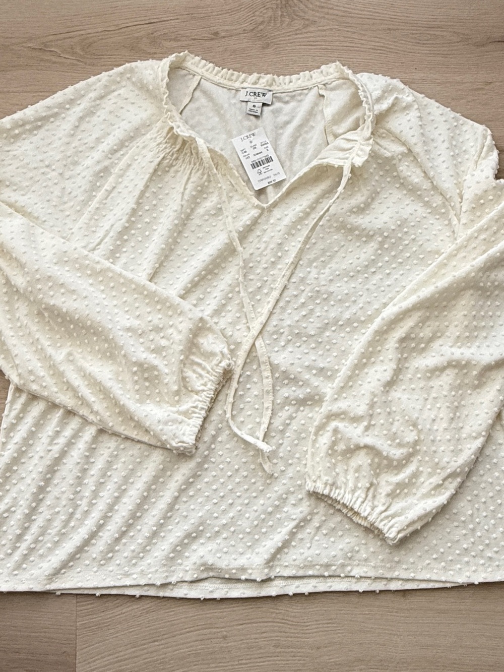 J. Crew Ivory Swiss Dot Peasant Blouse